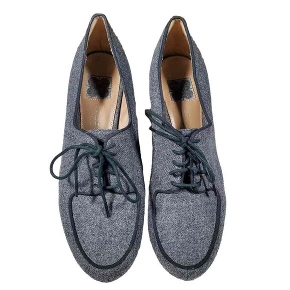 Liz Claiborne Heels Womens 7.5 Sabrina Pump Grey Wool Fabric Lace Up Almond Toe - Picture 3 of 9